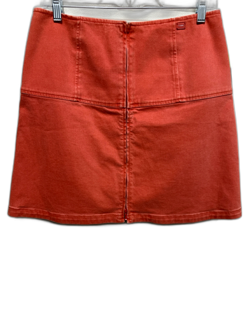 Chanel Size 40 Faded Red Cotton Denim Zip Front Paneled Logo Skirt Faded Red / 40