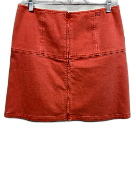Chanel Size 40 Faded Red Cotton Denim Zip Front Paneled Logo Skirt Faded Red / 40