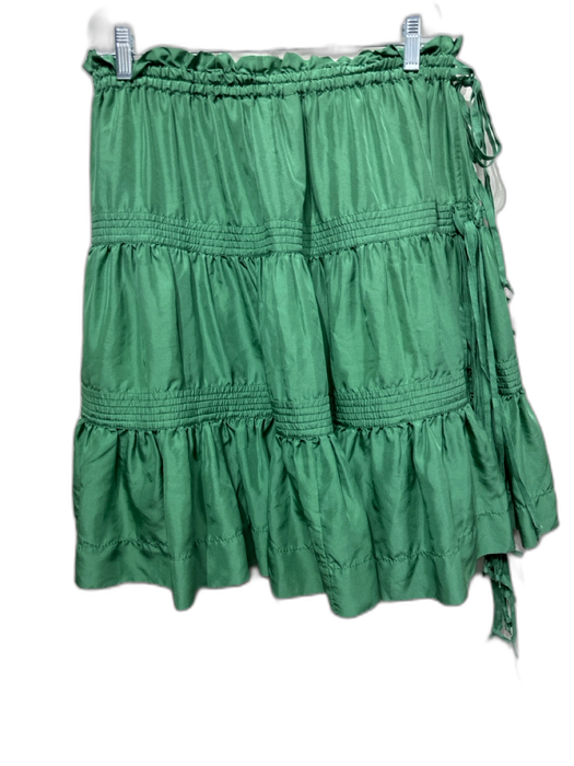 Marc Jacobs Size Small Green Silk Drawstring Elastic Waist Tiered Skirt Green / Small