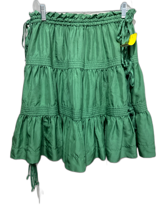 Marc Jacobs Size Small Green Silk Drawstring Elastic Waist Tiered Skirt Green / Small