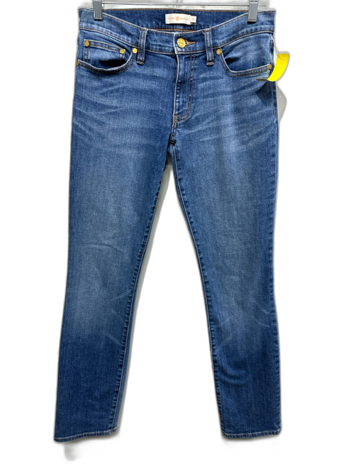 Tory Burch Size 27 Medium Wash Cotton Denim High Rise Whiskering 5 Pocket Jeans Medium Wash / 27