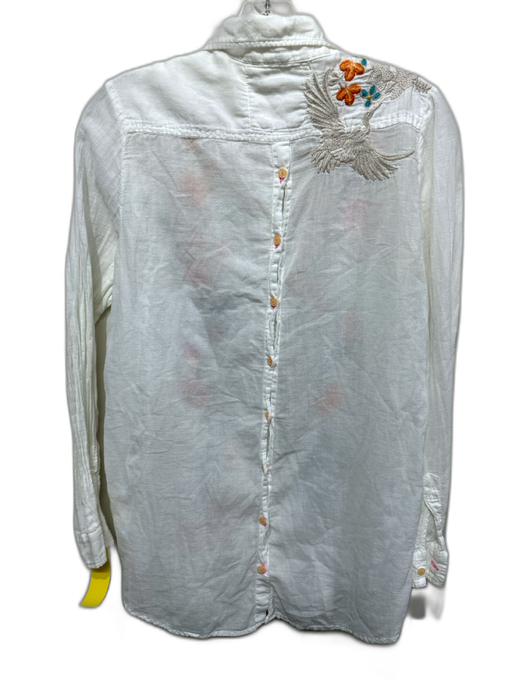 Johnny Was Workshop Size Small White & Multi Cotton Long Sleeve Button Front Top White & Multi / Small
