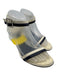 Chanel Shoe Size 40 White & Navy Blue Leather Toe Strap Striped Quilted Sandals White & Navy Blue / 40