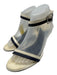 Chanel Shoe Size 40 White & Navy Blue Leather Toe Strap Striped Quilted Sandals White & Navy Blue / 40