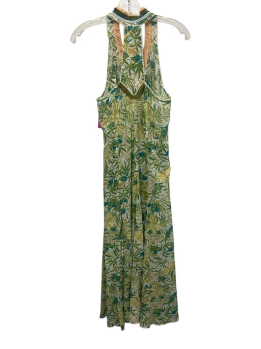 Poupette St. Barth Size S White, Green, Multi Cotton Fringe Swiss Dot Maxi Dress White, Green, Multi / S