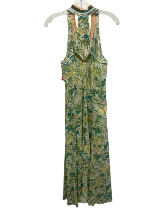 Poupette St. Barth Size S White, Green, Multi Cotton Fringe Swiss Dot Maxi Dress White, Green, Multi / S