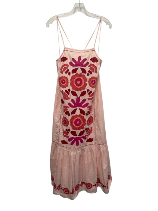 Zara Size S Pink & Multi Cotton Sleeveless Tie Shoulder Maxi Stitching Dress Pink & Multi / S