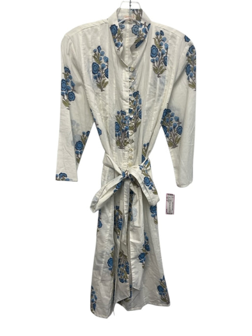Kemble Size XS White & Multi Cotton Long Sleeve Floral Button Up Midi Dress White & Multi / XS