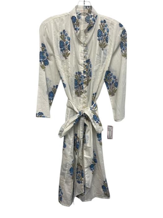 Kemble Size XS White & Multi Cotton Long Sleeve Floral Button Up Midi Dress White & Multi / XS