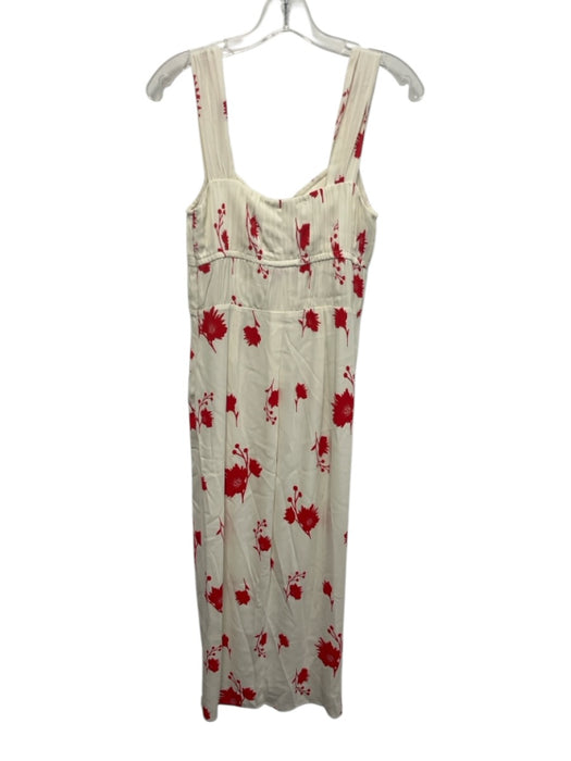Self Portrait Size 6 White & Red Viscose Sleeveless Floral Midi Buttons Dress White & Red / 6