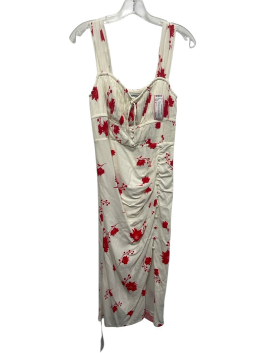 Self Portrait Size 6 White & Red Viscose Sleeveless Floral Midi Buttons Dress White & Red / 6