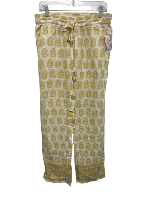Calypso Size S White & yellow Linen Tie Waist Elastic Waist Trees Pants White & yellow / S