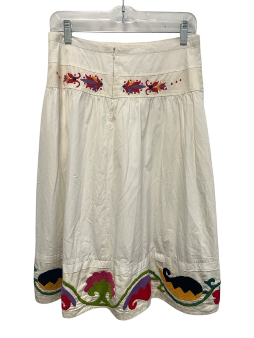 Etro Size 42 White & Multi Cotton Midi Back Zip Embroidered Skirt White & Multi / 42