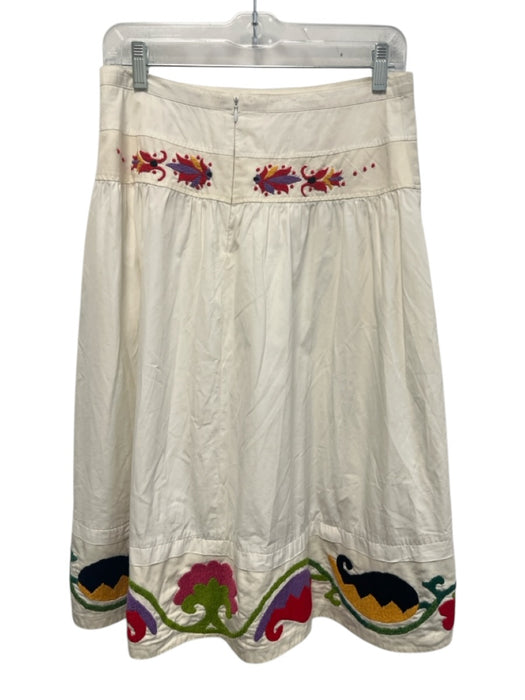 Etro Size 42 White & Multi Cotton Midi Back Zip Embroidered Skirt White & Multi / 42