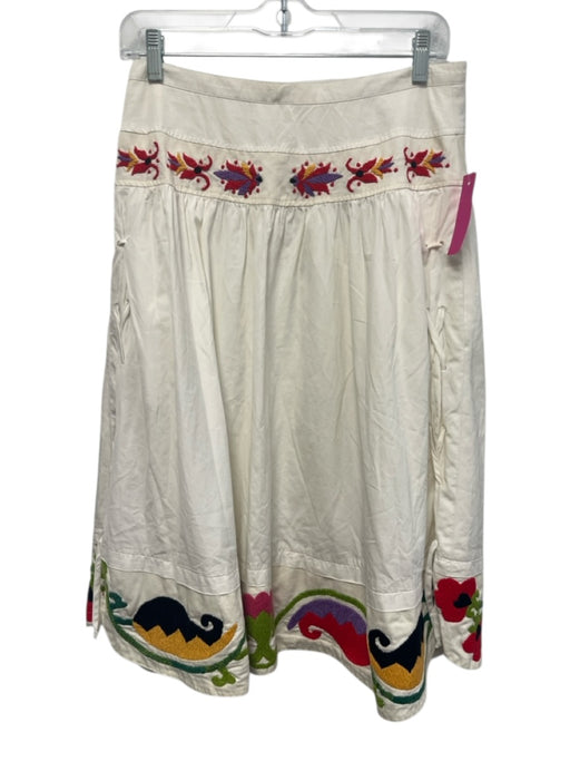 Etro Size 42 White & Multi Cotton Midi Back Zip Embroidered Skirt White & Multi / 42