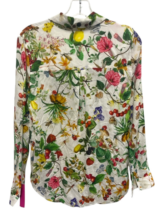L'agence Size XS White & Multi Viscose Long Sleeve Flora & Fauna Collar Top White & Multi / XS