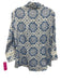 Temptation Positano Size S Blue & White Linen Long Sleeve Button Up Mandala Top Blue & White / S
