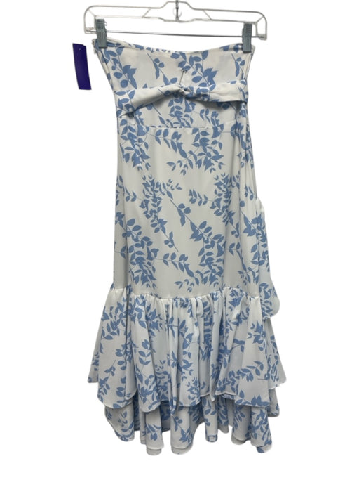 Alvin Valley Size XS Blue & White Polyester Side Zip Leaf Print Ruffles Skirt Blue & White / XS