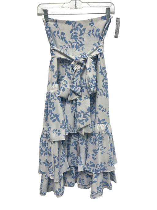Alvin Valley Size XS Blue & White Polyester Side Zip Leaf Print Ruffles Skirt Blue & White / XS