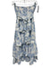 Alvin Valley Size XS Blue & White Polyester Side Zip Leaf Print Ruffles Skirt Blue & White / XS
