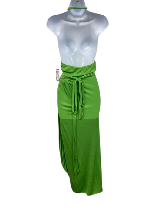 Staud Size S Lime Green Viscose Sleeveless Halter Top Wrap Midi Dress Lime Green / S
