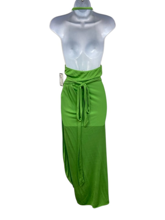 Staud Size S Lime Green Viscose Sleeveless Halter Top Wrap Midi Dress Lime Green / S