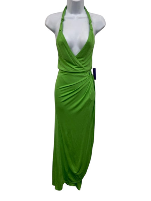 Staud Size S Lime Green Viscose Sleeveless Halter Top Wrap Midi Dress Lime Green / S