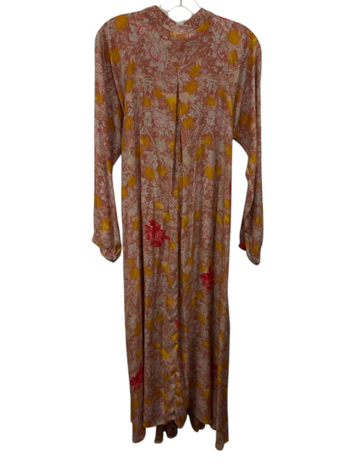 Natalie Martin Size S Pink, Yellow, Red Silk Long Sleeve Floral Print Maxi Dress Pink, Yellow, Red / S