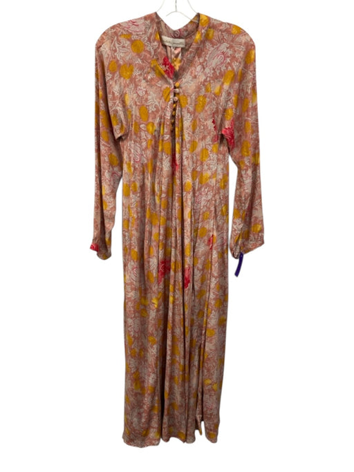 Natalie Martin Size S Pink, Yellow, Red Silk Long Sleeve Floral Print Maxi Dress Pink, Yellow, Red / S