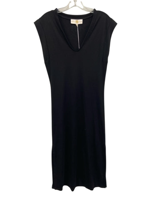 Anna Cate Size XS Black Cotton Sleeveless V Neck T Shirt Midi Dress Black / XS