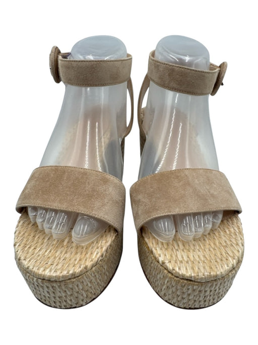 Gianvito Rossi Shoe Size 39.5 Beige Suede Jute Sandal Ankle Buckle Wedges Beige / 39.5