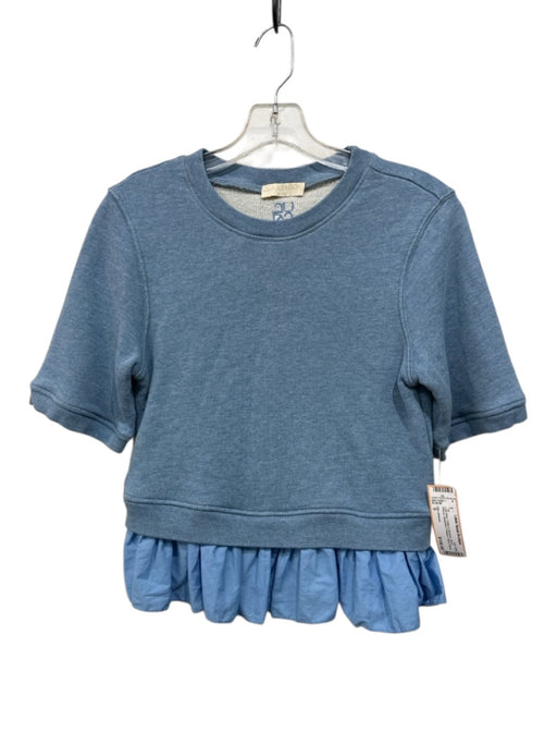 Ulla Johnson Size S Light Blue Cotton & Bamboo Short Sleeve Sweatshirt Top Light Blue / S