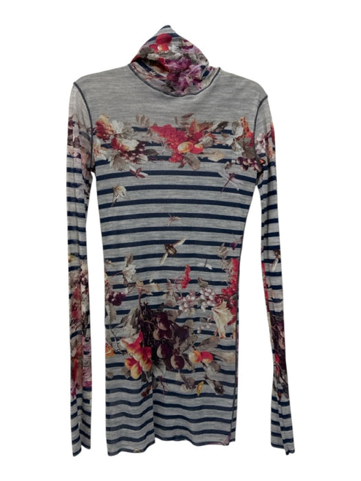 Jean Paul Gaultier Size L Gray, Blue, Multi Polyamide Mesh Stripes & Fruit Dress Gray, Blue, Multi / L