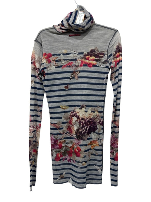 Jean Paul Gaultier Size L Gray, Blue, Multi Polyamide Mesh Stripes & Fruit Dress Gray, Blue, Multi / L