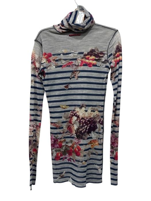 Jean Paul Gaultier Size L Gray, Blue, Multi Polyamide Mesh Stripes & Fruit Dress Gray, Blue, Multi / L