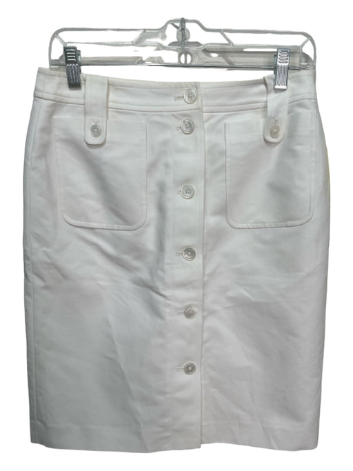 Ralph Lauren Size 6 White Cotton Button Front Knee Length Pockets Skirt White / 6