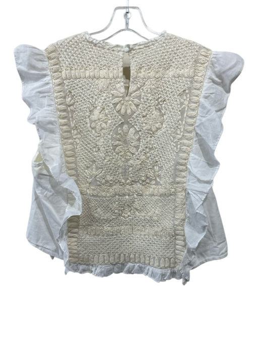 Veronica Beard Size 16 White & Cream Cotton Ruffle Cap Sleeve Keyhole Back Top White & Cream / 16