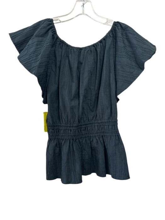 Marie Oliver Size L Black Cotton Blend Ruffle Cap Sleeve Elastic Neck Top Black / L