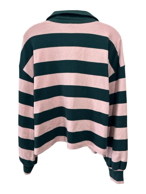 Tuckernuck Size L Green & Light Pink Cotton Blend Long Sleeve Striped Rugby Top Green & Light Pink / L