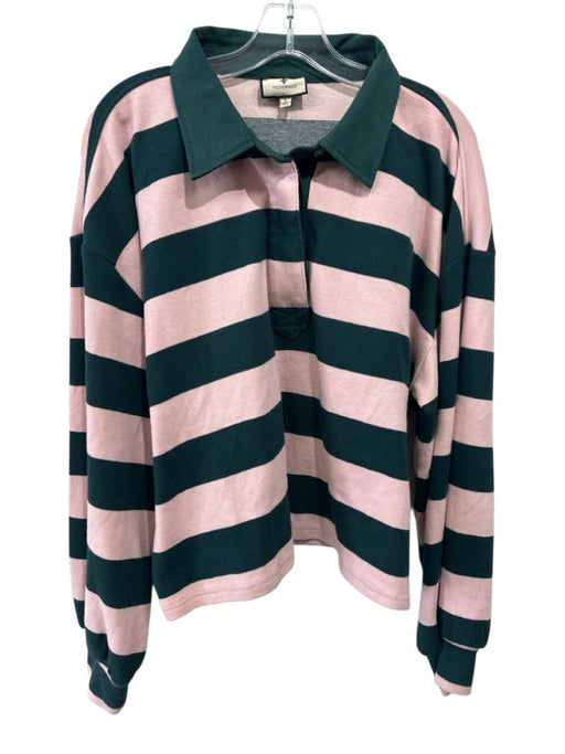 Tuckernuck Size L Green & Light Pink Cotton Blend Long Sleeve Striped Rugby Top Green & Light Pink / L