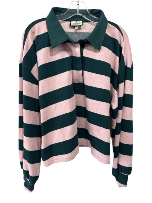 Tuckernuck Size L Green & Light Pink Cotton Blend Long Sleeve Striped Rugby Top Green & Light Pink / L