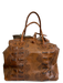 Let & Her Tan Brown Leather Croc Embossed Tie Top Two Handle Satchel Bag Tan Brown