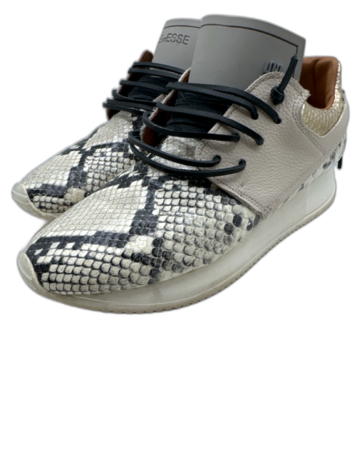 Esse Ut Esse Shoe Size 39 Beige & Black Leather Upper Snakeskin Detail Sneakers Beige & Black / 39