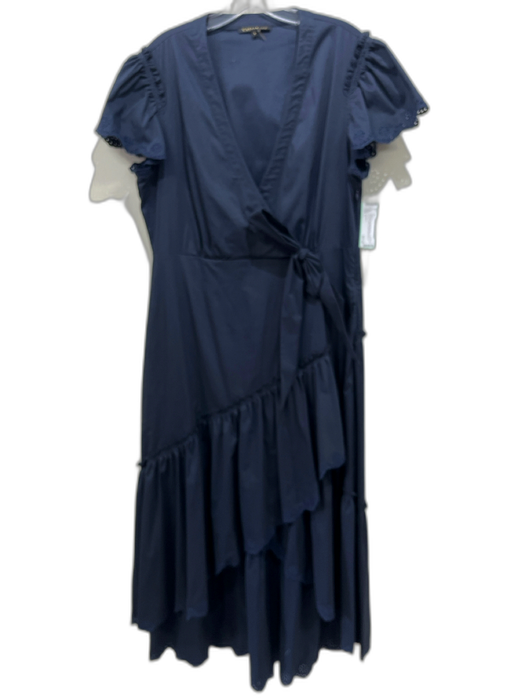 Caballero Size L Navy Blue Polyester Blend Eyelet Lace Surplice Side Tie Dress Navy Blue / L