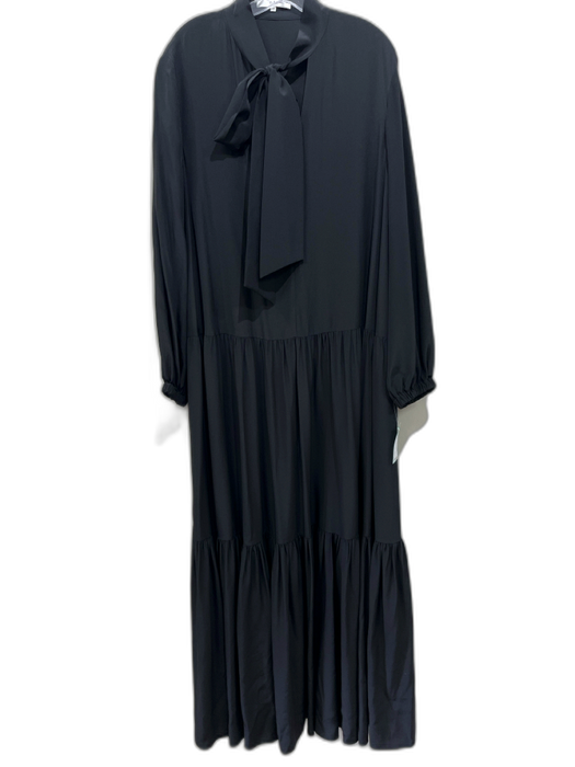 Tibi Size 10 Black Silk neck tie Gathered Maxi Dress Black / 10