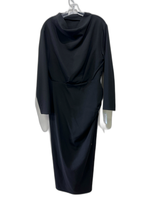 Oscar The Collection Size 46 / M Black Polyester Blend Side Ruching Midi Dress Black / 46 / M