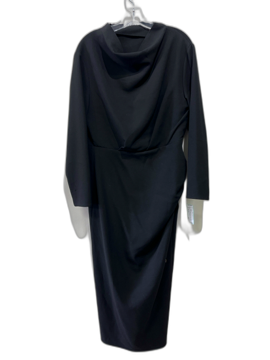 Oscar The Collection Size 46 / M Black Polyester Blend Side Ruching Midi Dress Black / 46 / M