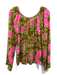 Trina Turk Size M Green, Pink, Beige Silk Blend Flowers Drawstring Neck Top Green, Pink, Beige / M