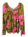 Trina Turk Size M Green, Pink, Beige Silk Blend Flowers Drawstring Neck Top Green, Pink, Beige / M