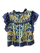 Farm Rio Size L Blue & Green Cotton Shirred Flowers & Leaves Cut Out Top Blue & Green / L